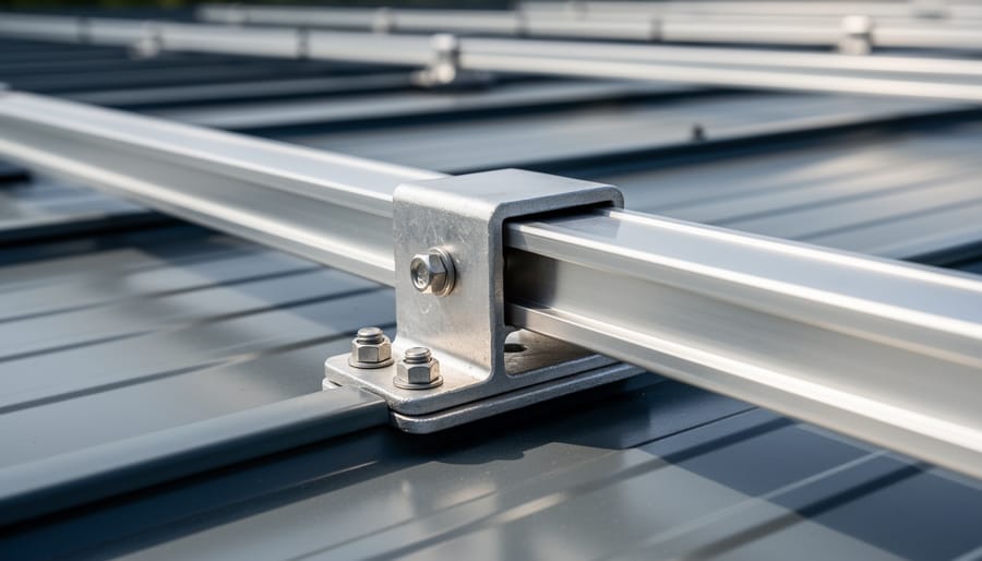 Installer attaching an aluminum mounting clamp to a standing seam metal roof